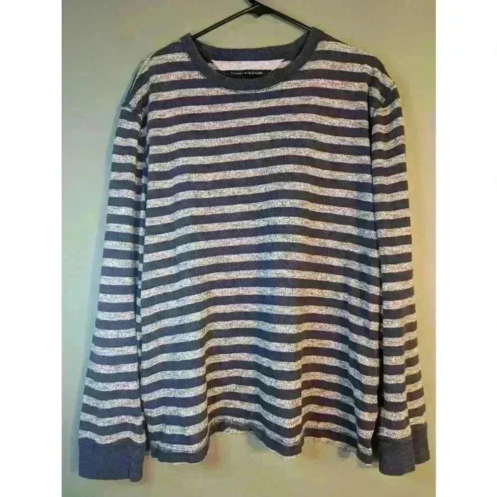 Men's Tommy Hilfiger Long Sleeve Shirt XL Blue Gray Striped light sweater shirt